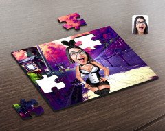 Kişiye Özel Tavşan Kız Karikatürlü Ahşap Puzzle-1