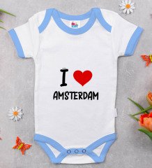 BK Kids I Love Amsterdam Tasarımlı Mavi Bebek Body Zıbın - Model 1