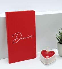 BK Gift Kişiye Özel İsimli Kırmızı Defter ve Kalp Taş Obje Kokulu Mum Hediye Seti-2, Sevgiliye Hediye, Arkadaşa Hediye