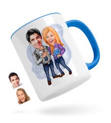 Kişiye Özel Sevgililer Karikatürlü Mavi Kupa Bardak-50
