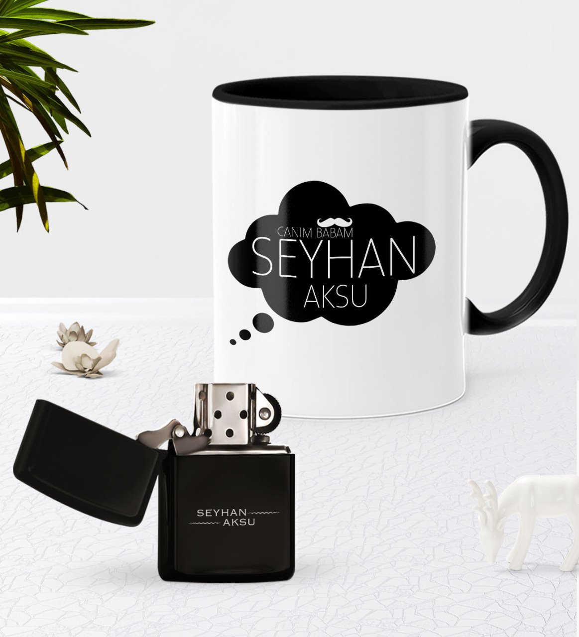 Kişiye Özel Canım Babam Siyah Kupa Bardak Benzinli Metal Çakmak Seti-2
