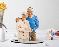 Kişiye Özel Tam Boy Büyükanne ve Büyükbaba Karikatürlü Ahşap Biblo Model-1