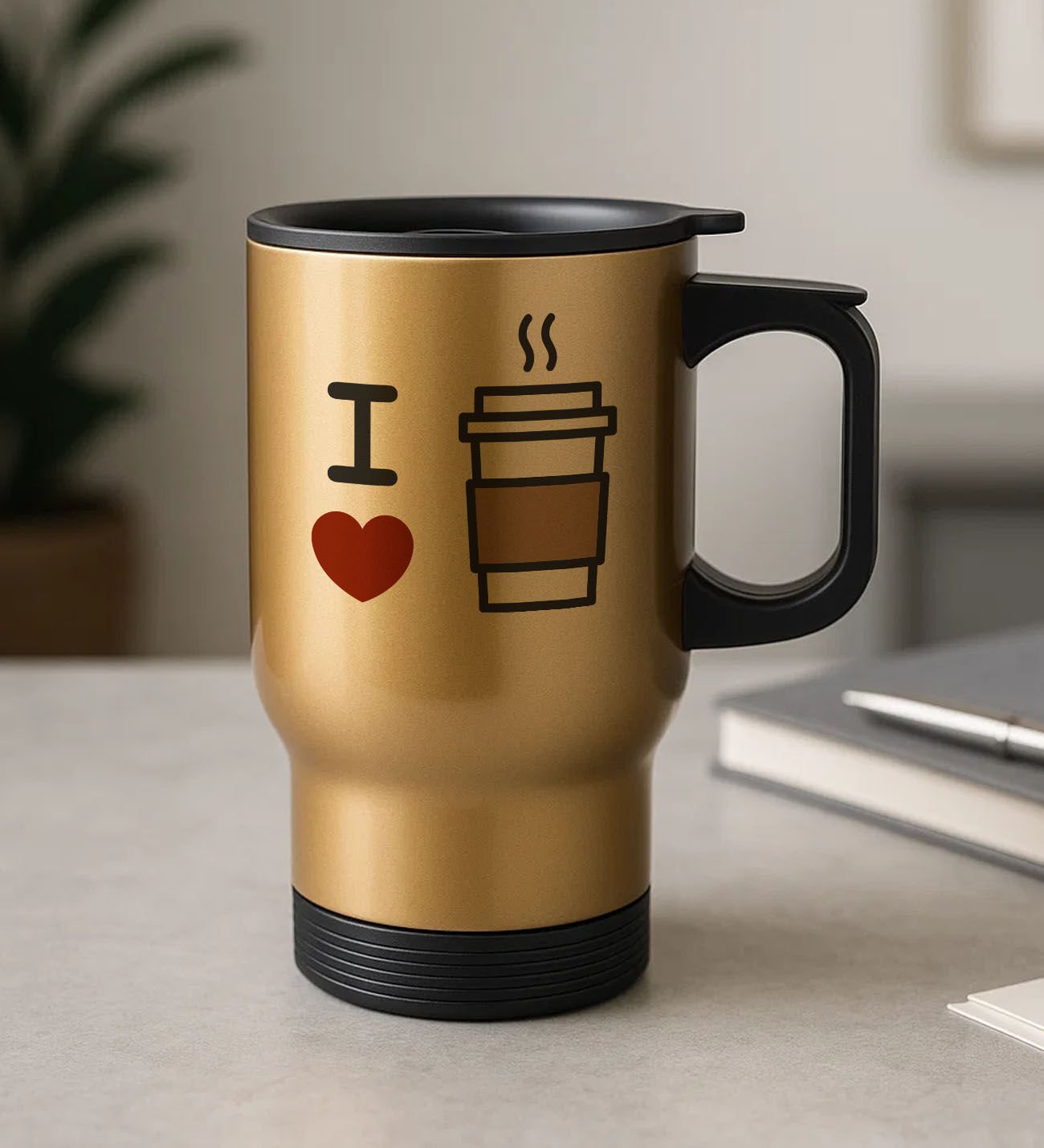 BK Gift Coffee Tasarımlı Kulplu Gold Çelik Bardak Termos Mug 450ml-3, Sevgiliye Hediye, Arkadaşa Hediye, Eşe Hediye