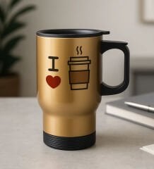 BK Gift Coffee Tasarımlı Kulplu Gold Çelik Bardak Termos Mug 450ml-3, Sevgiliye Hediye, Arkadaşa Hediye, Eşe Hediye