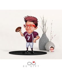 BK Gift Kişiye Özel Çocuk Amerikan Futbolcu Karikatürlü Ahşap Biblo-1