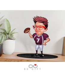 BK Gift Kişiye Özel Çocuk Amerikan Futbolcu Karikatürlü Ahşap Biblo-1