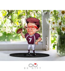 BK Gift Kişiye Özel Çocuk Amerikan Futbolcu Karikatürlü Ahşap Biblo-1