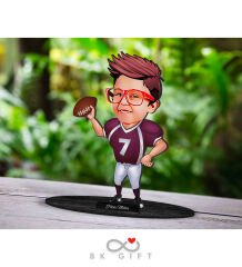 BK Gift Kişiye Özel Çocuk Amerikan Futbolcu Karikatürlü Ahşap Biblo-1