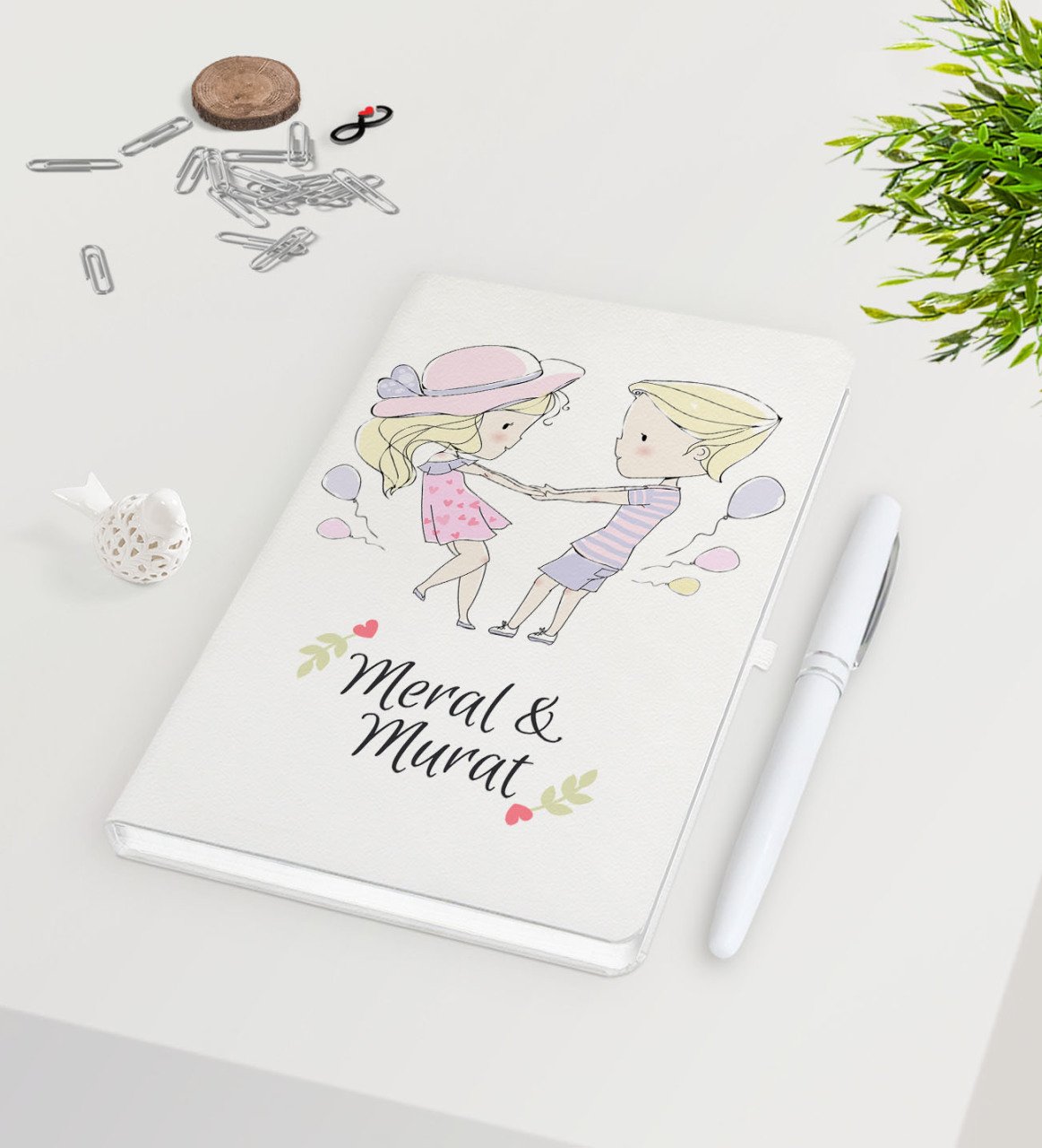 Kişiye Özel Sevgililer Günü Beyaz Defter Kalem Seti-62