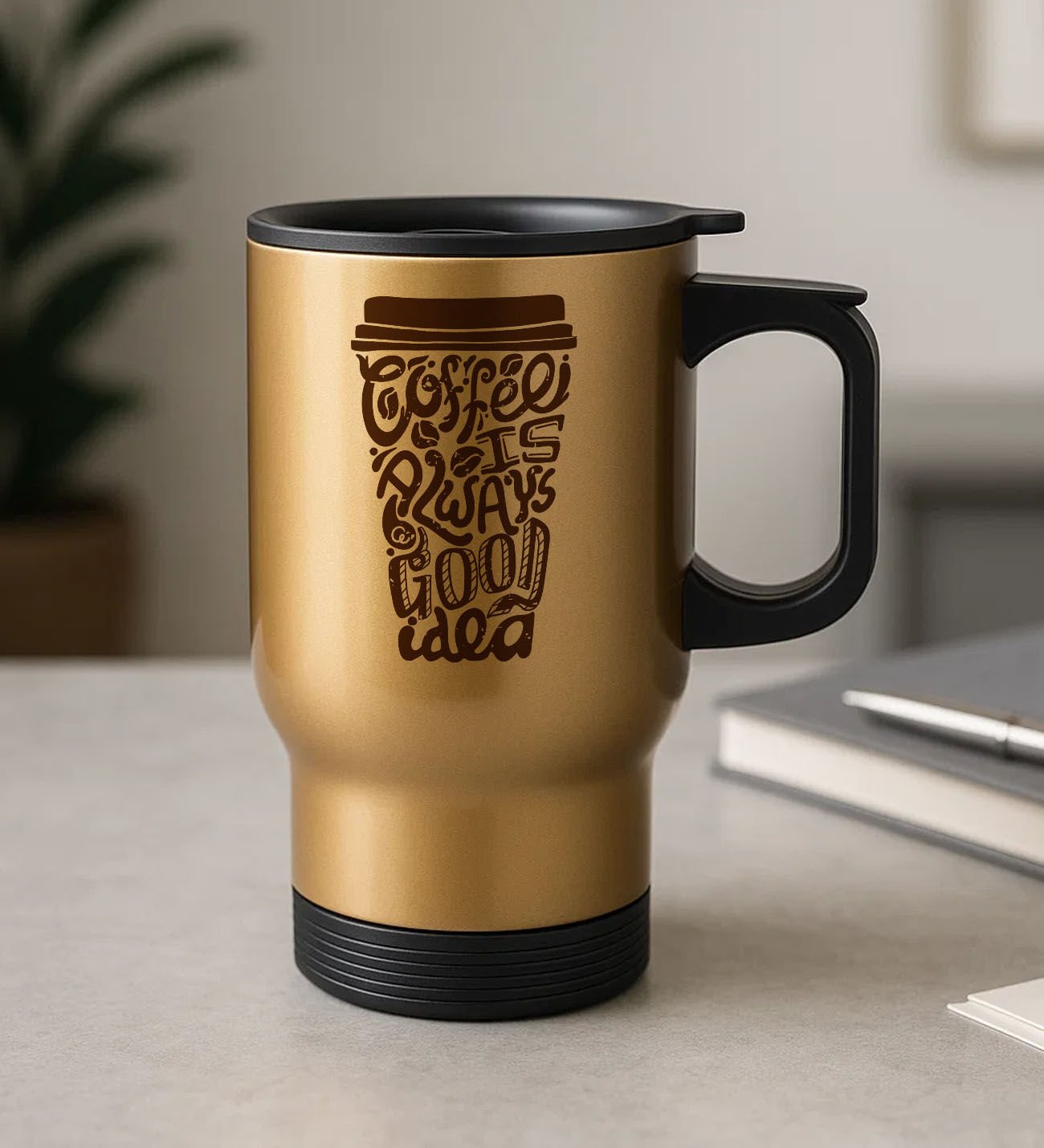 BK Gift Coffee Tasarımlı Kulplu Gold Çelik Bardak Termos Mug 450ml-4, Sevgiliye Hediye, Arkadaşa Hediye, Eşe Hediye