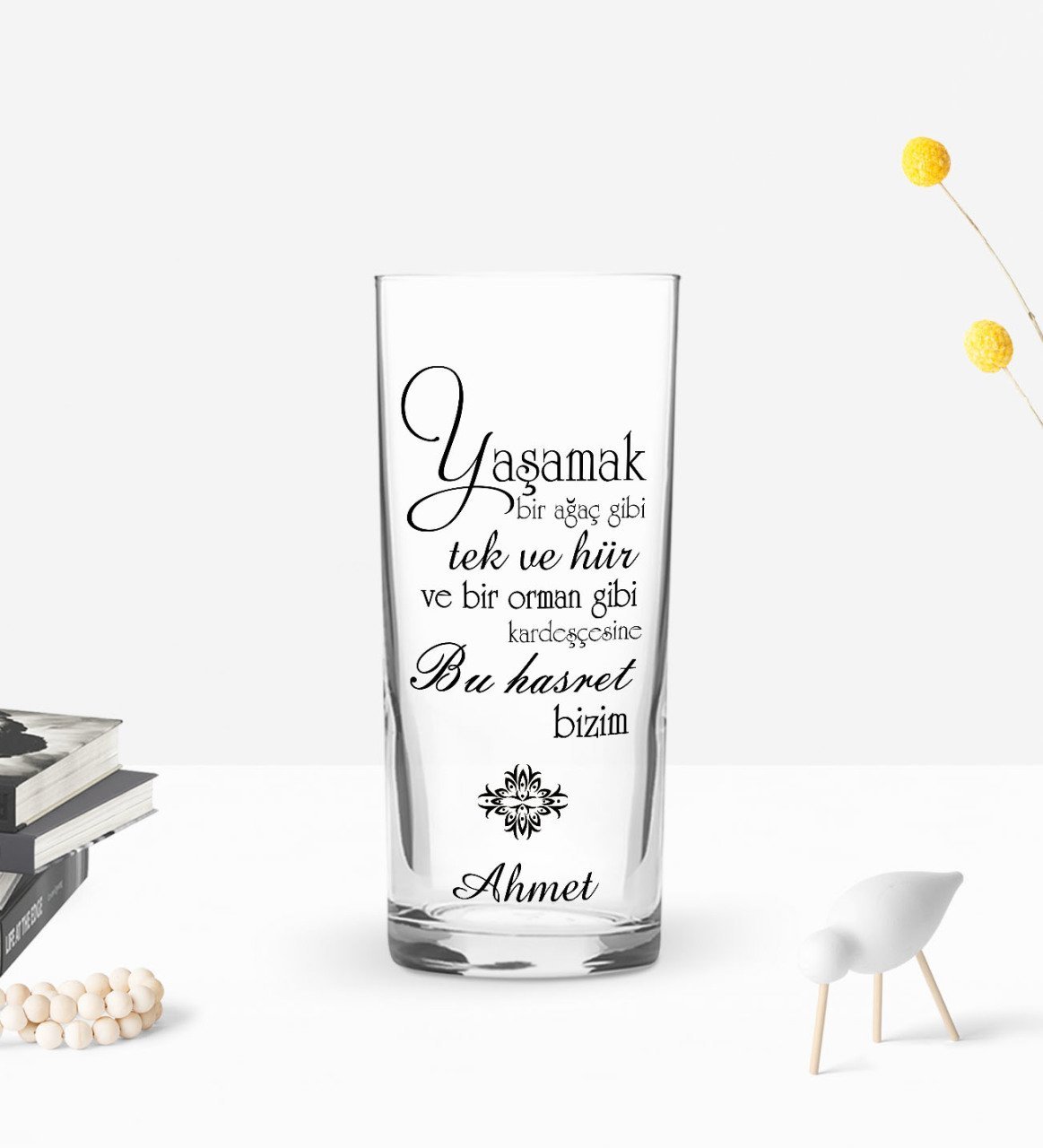 Kişiye Özel Renkli Baskılı Yaşamak Bir Ağaç Gibi Tasarımlı Rakı Bardağı-1