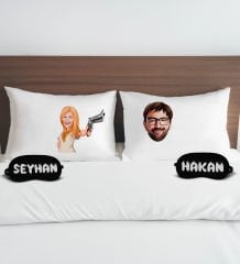 BK Gift Kişiye Özel Karikatürlü Pamuklu Yastık Kılıfı ve Göz Bandı Çift Uyku Seti-1, Tasarım Ev Tekstili, Uyku Bandı, Ev Hediyesi