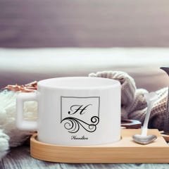 BK Gift Kişiye Özel Baş Harf İsimli Ahşap Altlıklı Seramik Fincan-1 , Meslek Hediyesi, Yeni İş Hediyesi