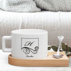 BK Gift Kişiye Özel Baş Harf İsimli Ahşap Altlıklı Seramik Fincan-1 , Meslek Hediyesi, Yeni İş Hediyesi