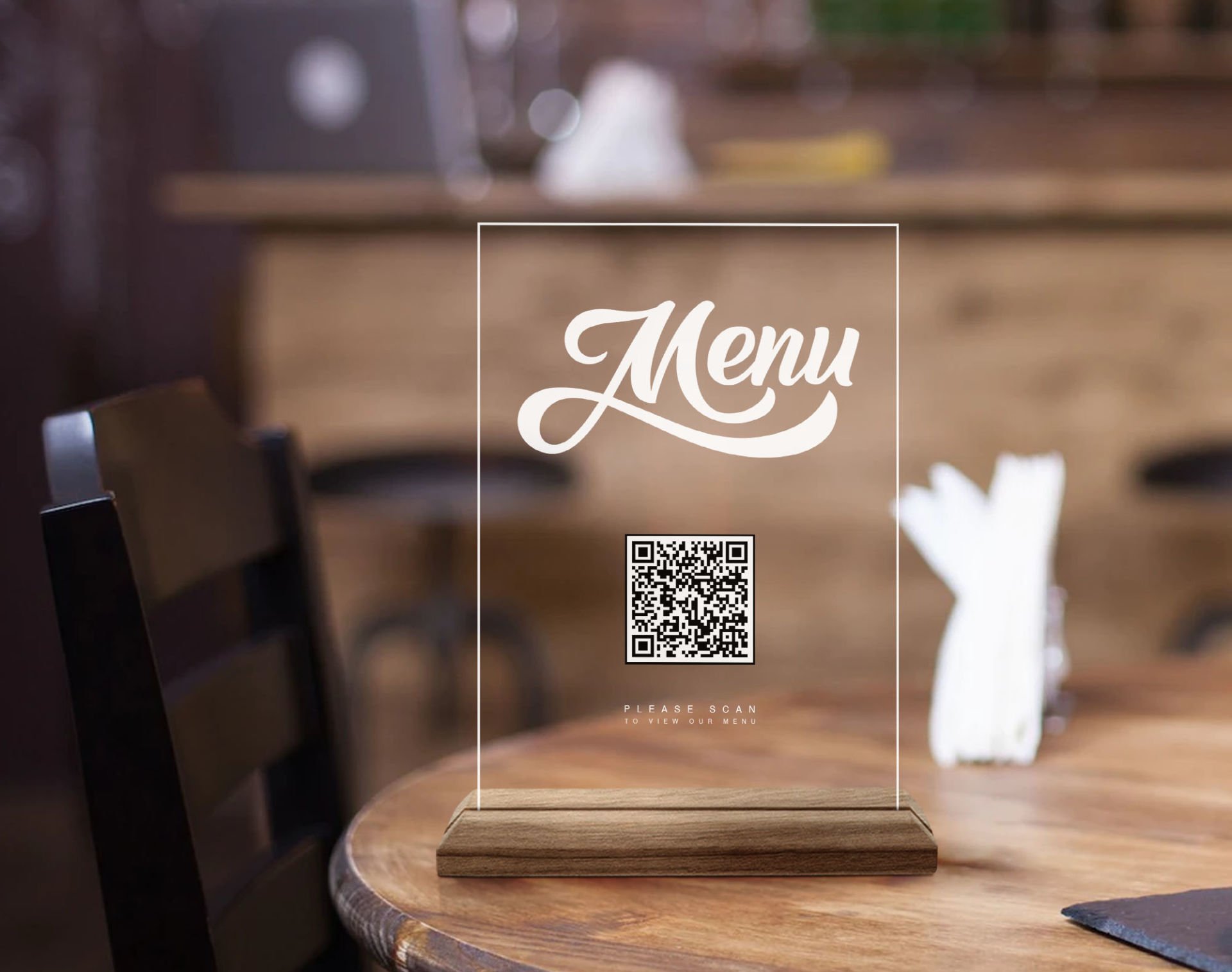 BK Gift Restoran & Cafe & Barlara Özel Ahşap Standlı Pleksi QR Kod Menü, Cafe&Bar için QR kodlu Tabela, QR kodlu Masa Dekoru-5