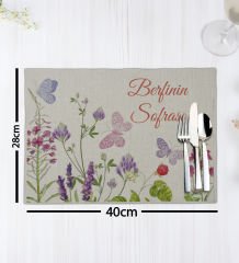 BK Gift Kişiye Özel Çiçek Tasarımlı 6’li Keten Amerikan Servis Seti-11, Ev Hediyesi,Baskılı Servis Bezi, Mutfak Dekoru