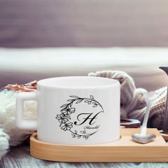 BK Gift Kişiye Özel Baş Harf İsimli Ahşap Altlıklı Seramik Fincan-2 , Meslek Hediyesi, Yeni İş Hediyesi