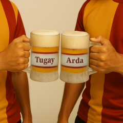 BK Gift Kişiye Özel Sarı Kırmızı Taraftar İsimli 2’li Cam Bira Bardağı 50cl-1 , Taraftar Hediyesi, Arkadaş Hediye