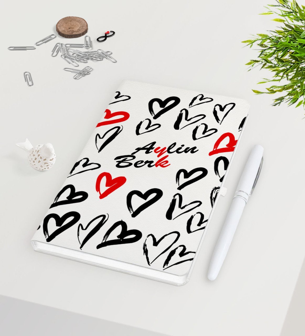 Kişiye Özel Sevgililer Günü Beyaz Defter Kalem Seti-64