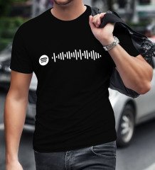 Kişiye Özel Spotify Barkodlu Erkek Siyah Tişört-1