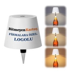 BK Gift Firmalara Özel Logolu Kablosuz 3 Renkli Led Beyaz Şişe Lambası, Ev Hediyesi, Arkadaşa Hediye, Sevgiliye Hediye