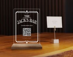 BK Gift Restoran & Cafe & Barlara Özel Ahşap Standlı Pleksi QR Kod Menü, Cafe&Bar için QR kodlu Tabela, QR kodlu Masa Dekoru-1
