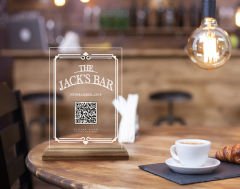 BK Gift Restoran & Cafe & Barlara Özel Ahşap Standlı Pleksi QR Kod Menü, Cafe&Bar için QR kodlu Tabela, QR kodlu Masa Dekoru-1