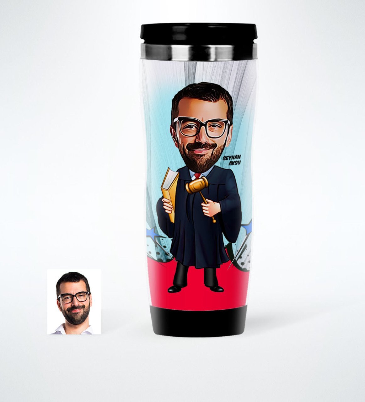 Kişiye Özel Bay Hakim Karikatürlü Çelik Termos Bardak - 1
