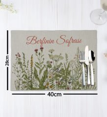 BK Gift Kişiye Özel Çiçek Tasarımlı 6’li Keten Amerikan Servis Seti-12, Ev Hediyesi,Baskılı Servis Bezi, Mutfak Dekoru