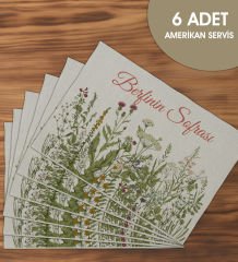 BK Gift Kişiye Özel Çiçek Tasarımlı 6’li Keten Amerikan Servis Seti-12, Ev Hediyesi,Baskılı Servis Bezi, Mutfak Dekoru