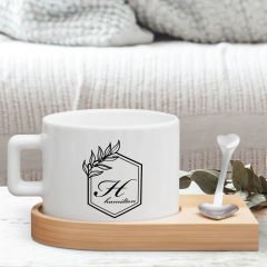 BK Gift Kişiye Özel Baş Harf İsimli Ahşap Altlıklı Seramik Fincan-3 , Meslek Hediyesi, Yeni İş Hediyesi
