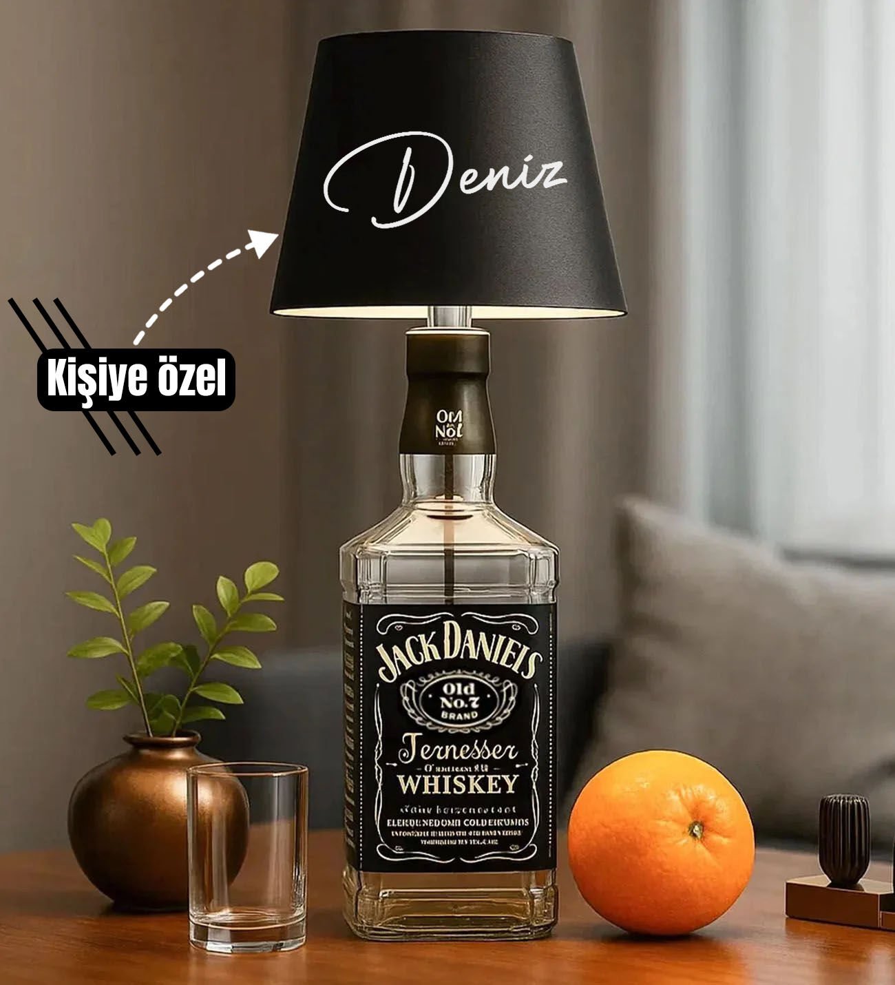 BK Gift Kişiye Özel İsimli Kablosuz 3 Renkli Led Siyah Şişe Lambası-1, Ev Hediyesi, Arkadaşa Hediye, Sevgiliye Hediye