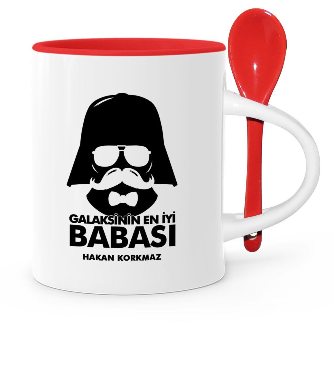 Babalar Gününe Özel Galaksinin En İyi Babası Kırmızı Kaşıklı Kupa Bardak - 1