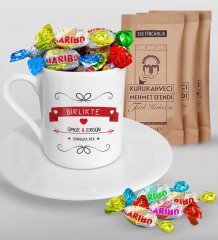Kişiye Özel Sevgililer Günü Türk Kahvesi Fincanı Mehmet Efendi Kahve ve Haribo Şeker Hediye Seti-44