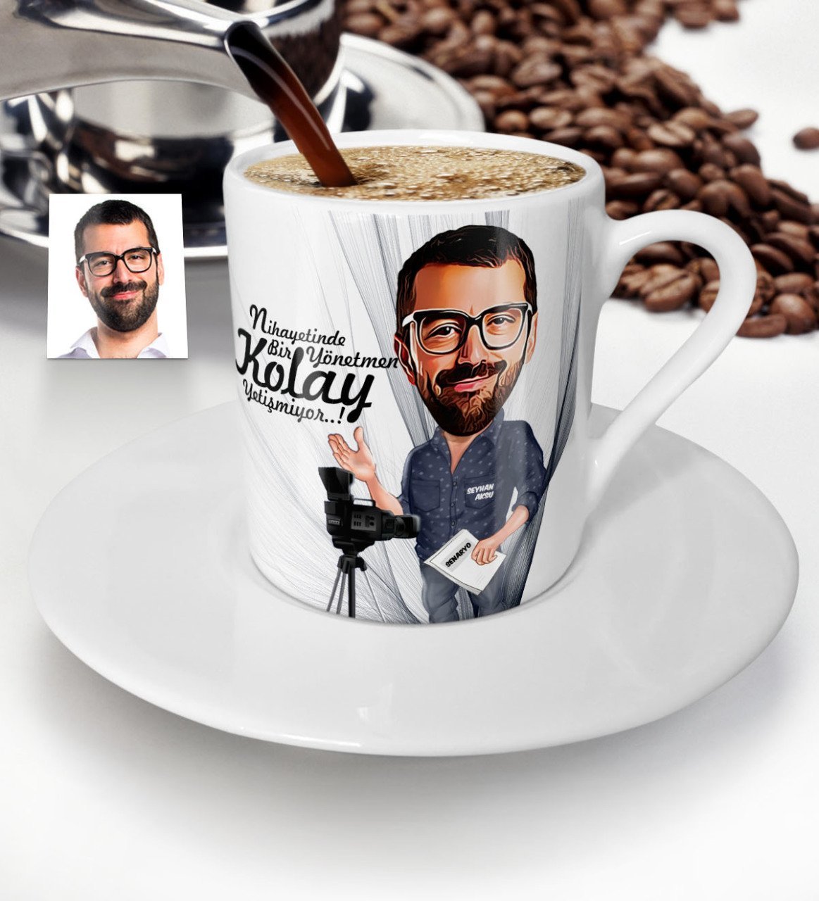 Kişiye Özel Bay Yönetmen Karikatür Türk Kahvesi Fincanı - 1