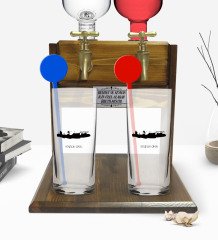 Kişiye Özel Renkli Baskılı Samsun Tasarımlı Turistik İkili Vodka Bardağı ve Çift Musluklu Doğal Ahşap Vodka Standı-2