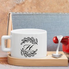 BK Gift Kişiye Özel Baş Harf İsimli Ahşap Altlıklı Seramik Fincan-4 , Meslek Hediyesi, Yeni İş Hediyesi