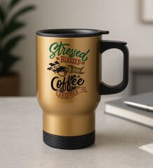 BK Gift Coffee Tasarımlı Kulplu Gold Çelik Bardak Termos Mug 450ml-8, Sevgiliye Hediye, Arkadaşa Hediye, Eşe Hediye