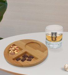 Kişiye Özel İsimli Viski Bardağı ve Doğal Masif Ahşap Yuvarlak Sunum Tabağı Çerezlik Hediye Seti-22