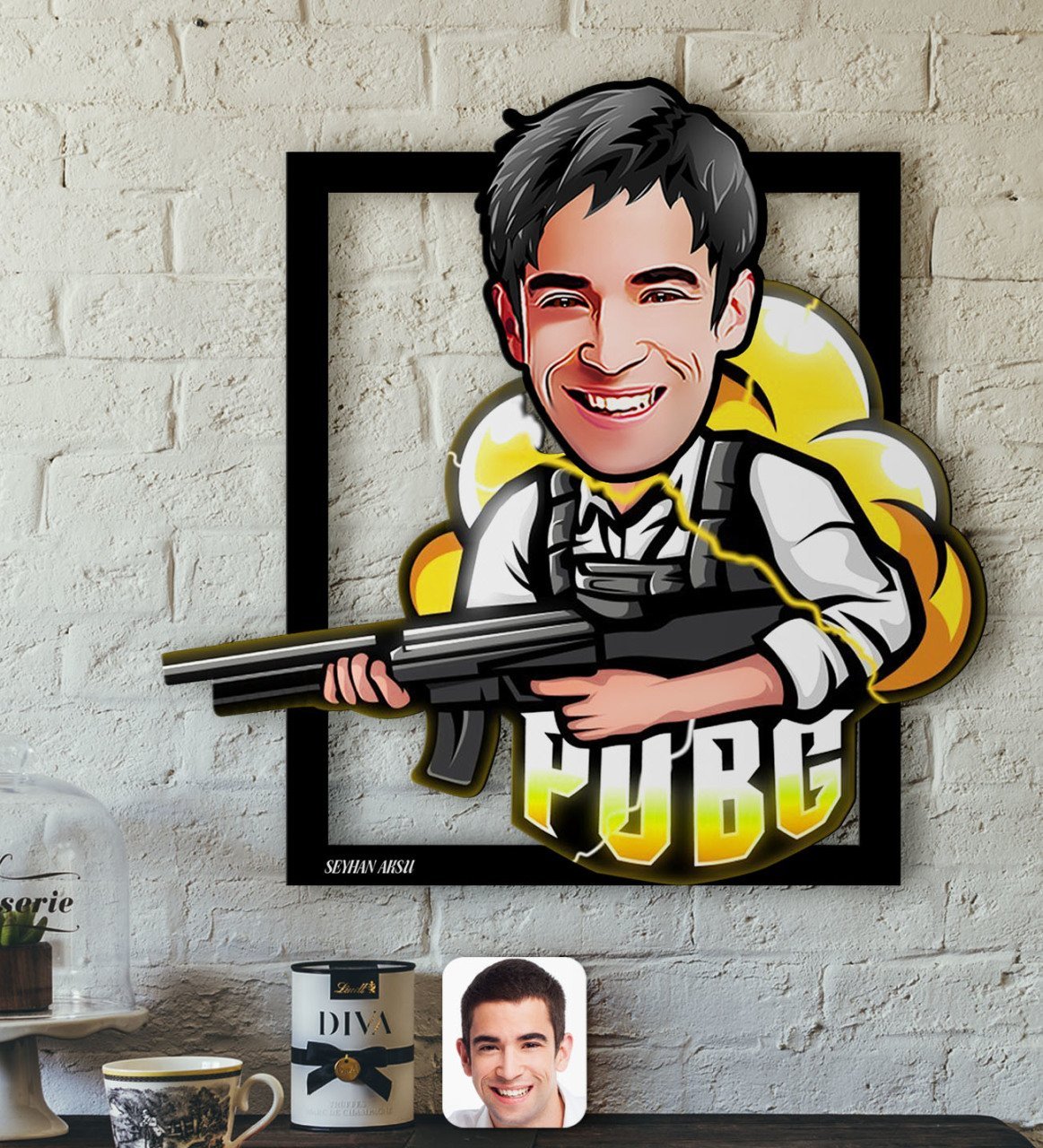 Kişiye Özel Erkek PUBG Karikatürlü 3D Ahşap Tablo-7