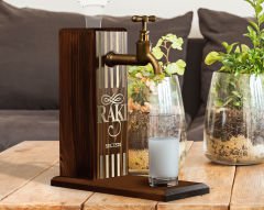 BK Gift Aynalı Altın Kabartma Musluklu Doğal Ceviz Ahşap Rakı Standı, Home Bar, İçecek Dispenseri, Ahşap İçecek Çeşmesi-1