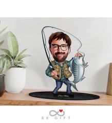 BK Gift Kişiye Özel Erkek Balıkçı Karikatürlü Ahşap Biblo-1