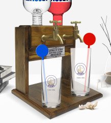 Kişiye Özel Renkli Baskılı Sivas Tasarımlı Turistik İkili Vodka Bardağı ve Çift Musluklu Doğal Ahşap Vodka Standı-1