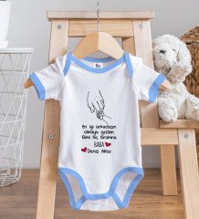 BK Kids Kişiye Özel En İyi Arkadaşın Olmaya Geldim Tasarımlı Mavi Bebek Body Zıbın ve Mama Önlüğü Hediye Seti