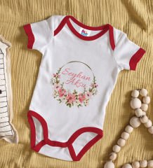 BK Kids Kişiye Özel Çiçek Tasarımlı Kırmızı Bebek Body Zıbın-23