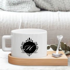 BK Gift Kişiye Özel Baş Harf İsimli Ahşap Altlıklı Seramik Fincan-6 , Meslek Hediyesi, Yeni İş Hediyesi