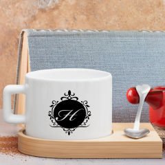BK Gift Kişiye Özel Baş Harf İsimli Ahşap Altlıklı Seramik Fincan-6 , Meslek Hediyesi, Yeni İş Hediyesi