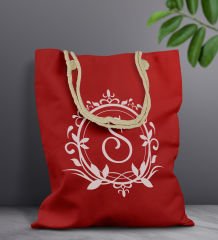 BK Gift Kişiye Özel Harfli Kırmızı Halat Saplı Kumaş Bez Çanta-3, Baskılı Omuz Çantası, Alışveriş Çantası