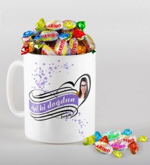 Kişiye Özel Fotoğraflı Doğum Günü Temalı Kupa ve Haribo Fruitbons Şeker Hediye Seti-12