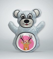 BK Gift Sevimli Geyik Tasarımlı Mavi Ayıcık Yastık-1
